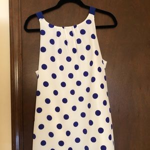 Blue and white polka dot dress